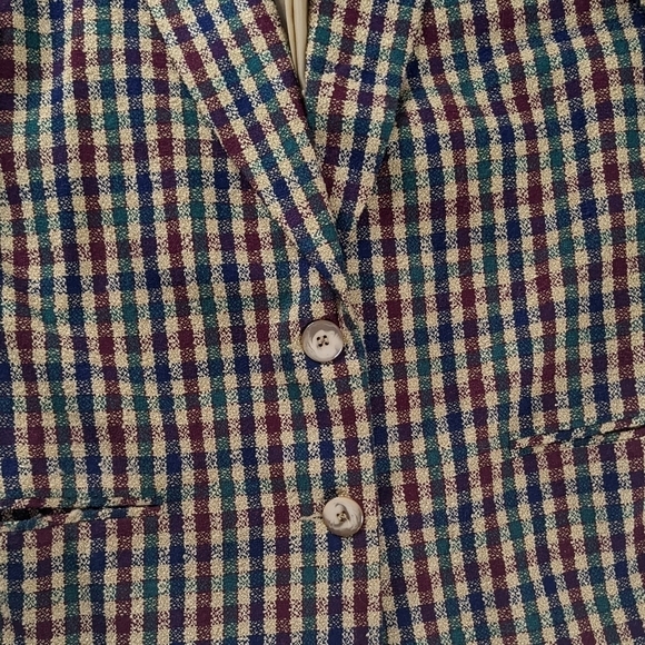 VTG Wool Plaid Tan Green Button Front Blazer Lined Academia Revival 90s - Picture 3 of 7